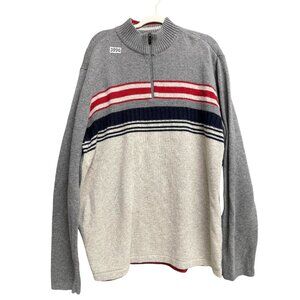 Eddie Bauer Mens 1/4 Zip Sweater SZ TXL Mock Neck Striped Winter Outdoor Gray